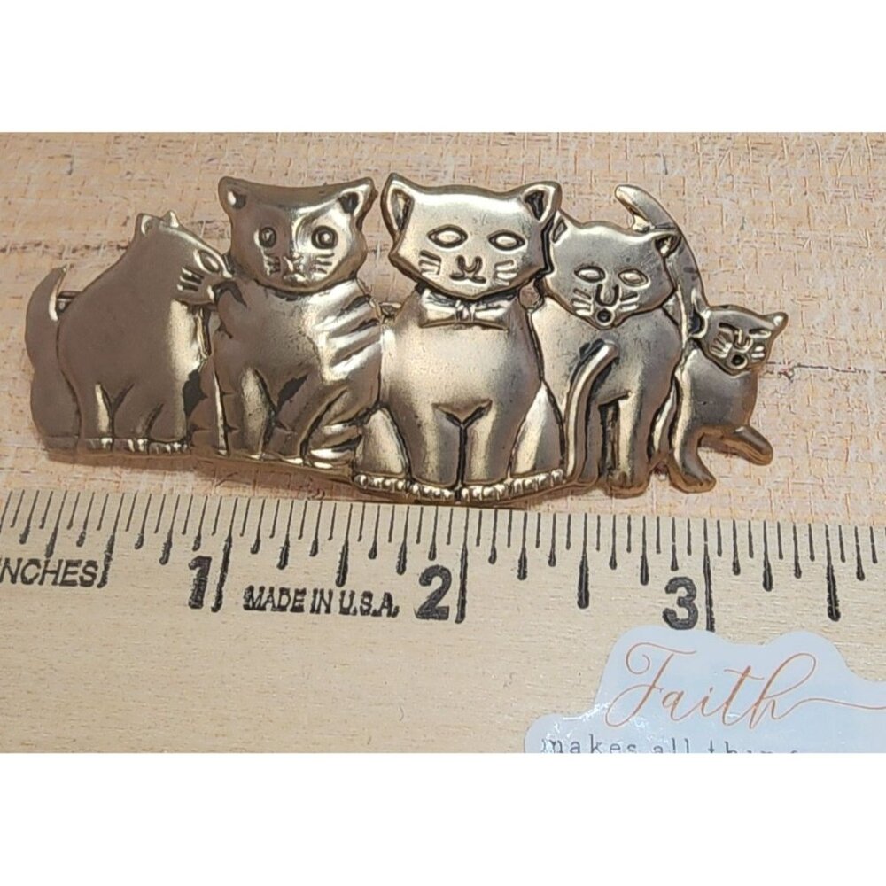 Vintage Korea Gold Tone Metal Kitty Cats Hair Barrette Clip Expressions by Almar - Picture 2 of 3